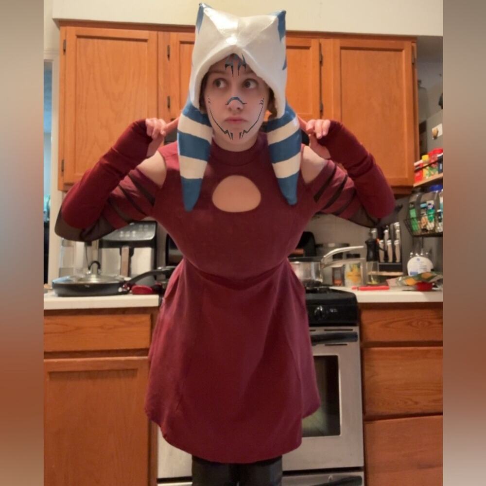 Asohka Tano headpiece, dress, and plushie